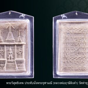 พระเดชพระคุณหลวงพ่อพระราชพรหมยาน (หลวงพ่อฤาษีลิงดำ) วัดท่าซุง จัดสร้าง โดยมีลักษณะด้านหน้าคือ เป็นรูปพระวิสุทธิเทพประทับนั่งอยู่กึ่งกลางพระจุฬามณีเจดีย์สถาน จำลองแบบจากวัดท่าซุง (อยู่ฝั่งตรงข้ามโรงเรียนพระสุธรรมยานเถระ ใกล้กับอนุเสารีย์พระเจ้าพรหมมหาราช) ส่วนด้านหลังเป็นยันต์เกราะเพชร มีข้อความว่า “วัดท่าซุง จังหวัดอุทัยธานี” พระวิสุทธิเทพ คือ รูปแทนองค์ของพระพุทธเจ้าทุกๆพระองค์ พระปัจเจกพระพุทธเจ้าทุกๆพระองค์ พระอริยสงฆ์ทั้งหลาย องค์แทนเทพที่บริสุทธิปราศจากกิเลสทั้งปวง ที่อยู่บนพระนิพพาน จะมีรูปลักษณ์รูปทรงแบบนี้เหมือนกันหมด ต่างกันที่ความสว่างที่ขึ้นอยู่กับการบำเพ็ญบารมีของแต่ละท่าน