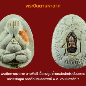 พระปิดตามหาลาภ สารพัดดี เนื้อผงธูป ด้านหลังฝังปรกใบมะขาม หลวงพ่อคูณ ออกวัดบ้านคลอง อ.พนัสนิคม จ. ชลบุรี จัดสร้างปี พ.ศ. 2538 องค์ที่ 7