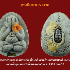 พระปิดตามหาลาภ สารพัดดี เนื้อผงใบลาน ด้านหลังฝังปรกใบมะขาม หลวงพ่อคูณ ออกวัดบ้านคลอง อ.พนัสนิคม จ. ชลบุรี จัดสร้างปี พ.ศ. 2538 องค์ที่ 8