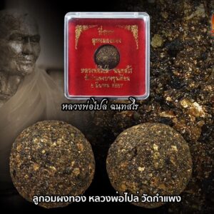 ลูกอมผงทอง หลวงพ่อไปล่ วัดกำแพง ปี 57 สร้างน้อย( 700 ลูก ) เนื้อหาดูง่ายมวลสารจัด มาพร้อมกล่องเดิม