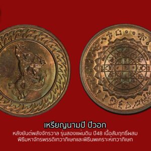 เหรียญนักษัตรนามปี 2548 ปีวอก หลังพลังจักรวาล รุ่นสองแผ่นดิน พิธีมหาจักรพรรดิ เนื้อสมฤทธิ์ผสม