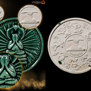 พระปิดตาพังพระกาฬ เนื้อผงพุทธคุณเคลือบเขียว วัดมะม่วงขาว ปี 2545 สภาพสวยมีกล่องเดิม