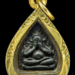 พระปิดตาใบโพธิ์หลวงปู่โต๊ะ วัดประดู่ฉิมพลี เนื้อนวโลหะ พิมพ์ใบโพธิ์ สร้างปี 2523