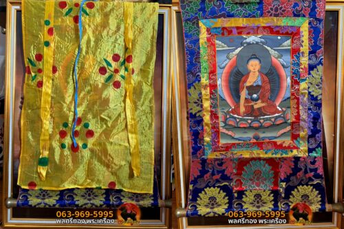 Thangka of Shakyamuni Buddha (Silk brocade 45x80cm, Paint. 23x30cm) - Art of Tibet