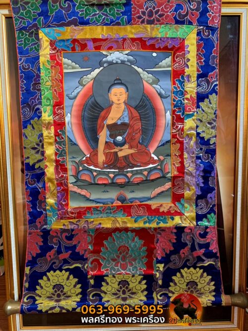 Thangka of Shakyamuni Buddha (Silk brocade 45x80cm, Paint. 23x30cm) - Art of Tibet - Image 2