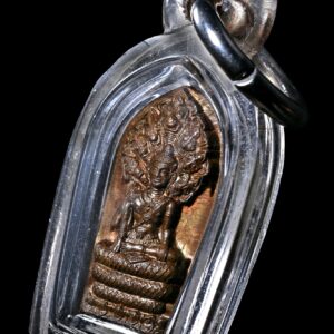 พระนาคปรกใบมะขาม องค์พ่อจตุคามรามเทพ ปี 2543 (ปรกเภตรา) เนื้อทองแดงผิวไฟ คอสามเส้นนิยม